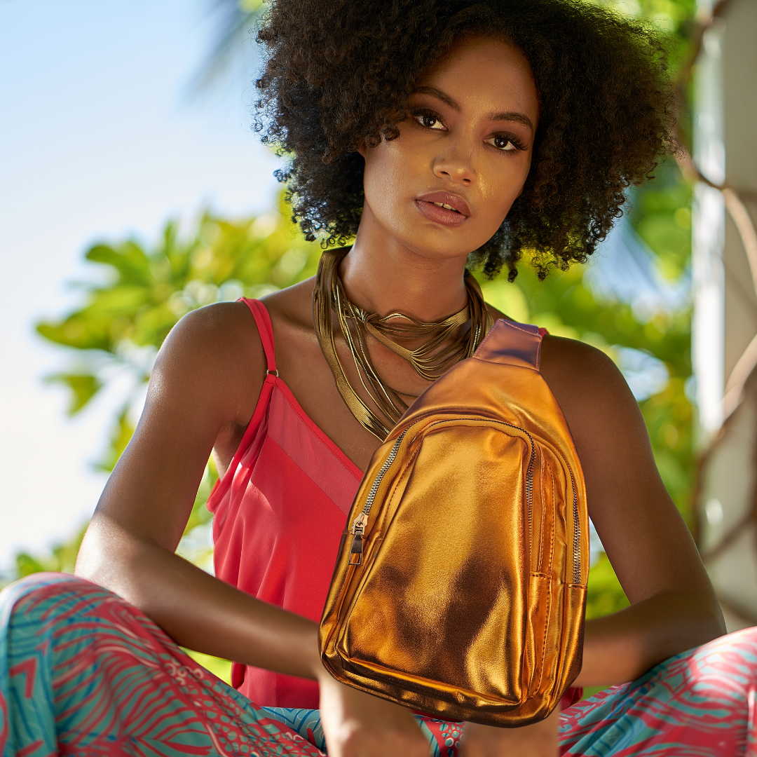 Metallic Mini Crossbody Sling Tangerine